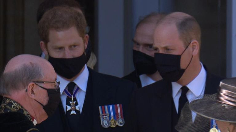 Harry e William no funeral do Príncipe Filipe.